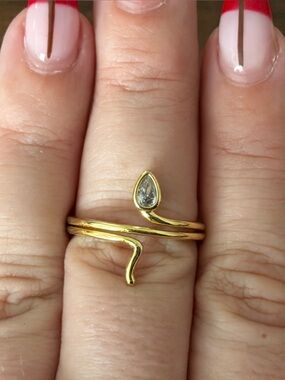 Simple Snake Design - Gold Teardrop Wrap Ring - Elegant Women’s Jewelry - size 8